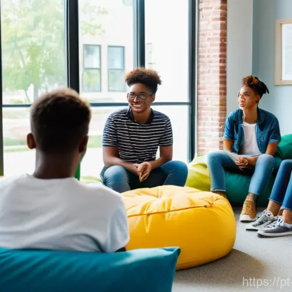 청소년상담사 자격증 취득 후 자주 묻는 질문 - A group of diverse teenagers and young adults, ranging from 15 to 20 years old, are engaged in a sup...