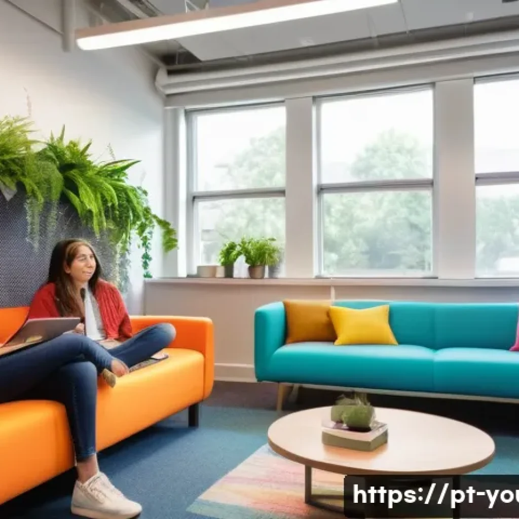 청소년상담사로서의 자기계발 방법 - A warm and inviting counseling room set in a modern urban environment, featuring a compassionate you...