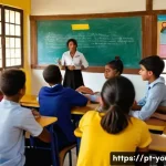 Home 19 청소년상담사 자격증 취득 후 진로 탐색 방법 - A warm, inviting classroom scene in a Brazilian public school where a young, casually dressed youth ...