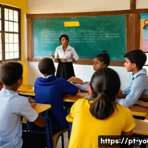 Home 31 청소년상담사 자격증 취득 후 진로 탐색 방법 - A warm, inviting classroom scene in a Brazilian public school where a young, casually dressed youth ...
