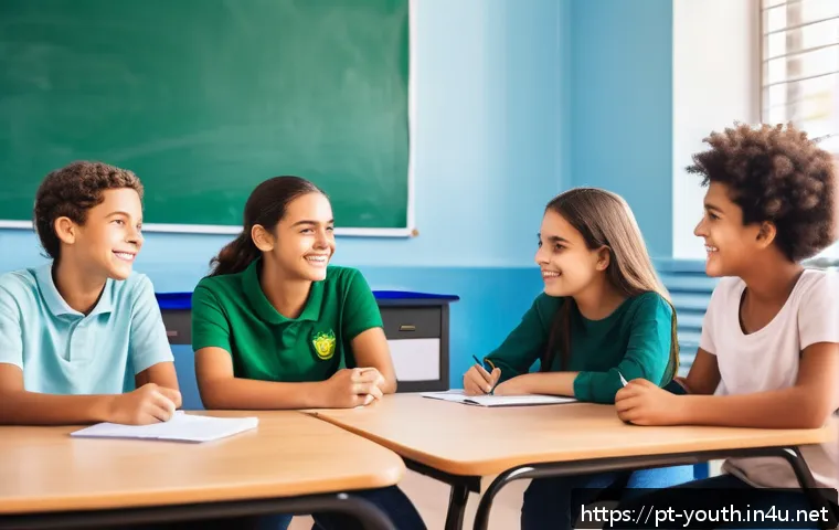 청소년상담사 시험 준비와 자격증 취득 후 계획 - A diverse group of young Brazilian students sitting in a vibrant classroom, attentively engaging in ...