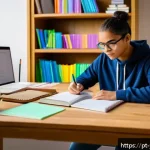 Home 18 청소년상담사 시험 대비 실전 팁 - A cozy, well-lit study room featuring a young adult student sitting at a wooden desk with organized ...