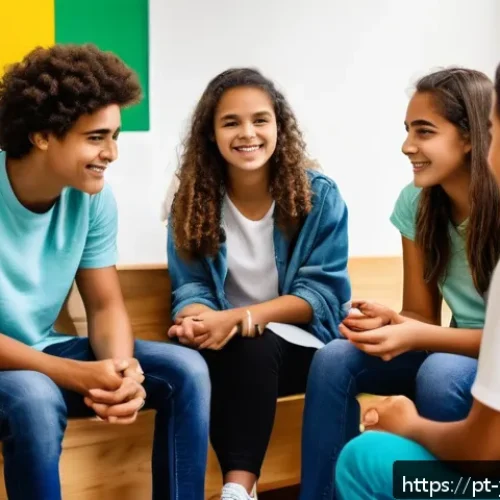 Home 17 청소년상담사와 관련된 최신 서적 리뷰 - A diverse group of Brazilian teenagers sitting in a bright, modern counseling room, engaged in a liv...